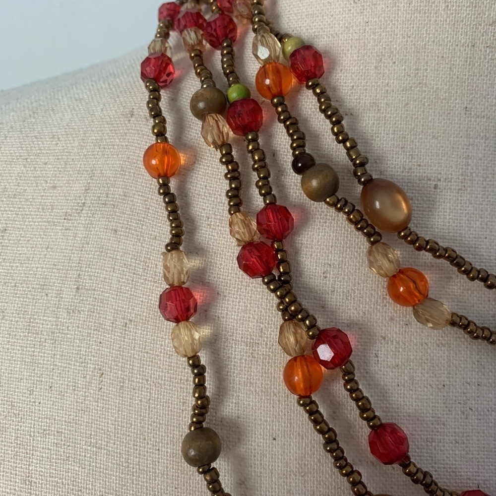 Multi Strand Fall Toned Beaded Necklace - Picture 4 of 9